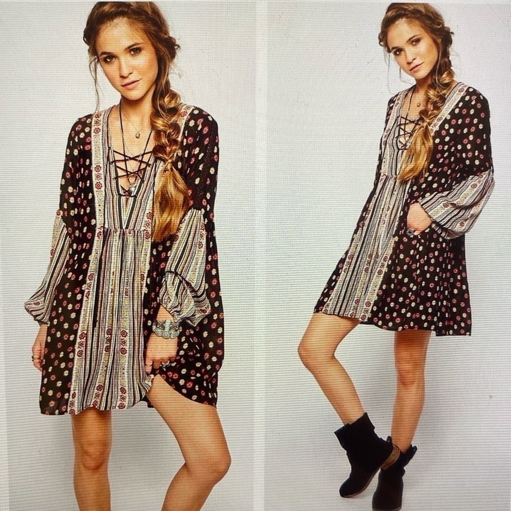 Free People Rain Or Shine Mini Dress Womens S Tunic Pirate Bohemian Festival - Picture 4 of 14